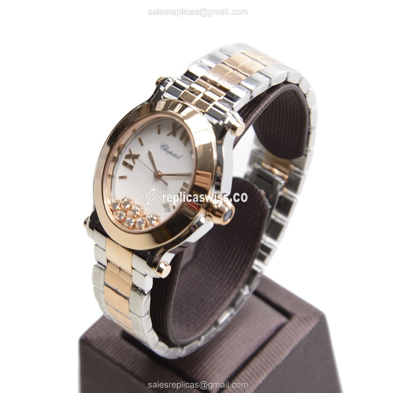 Chopard Happy Sport Replica - Quartz - 18kt Rose & Steel Case - White Dial - View 3