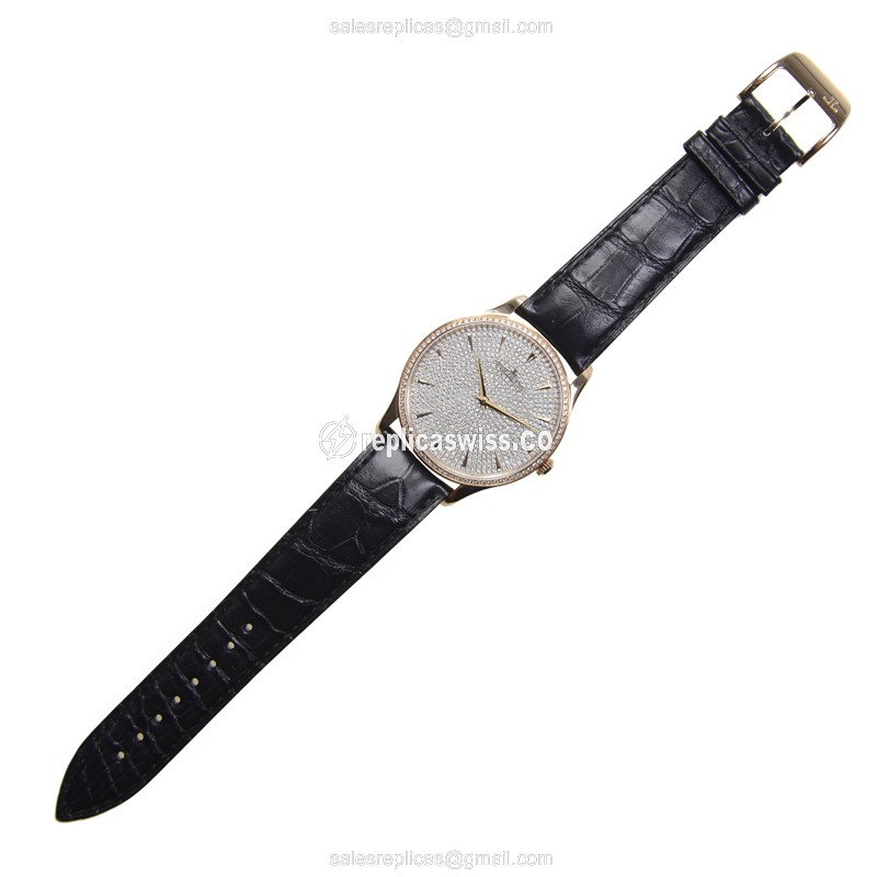 Jaeger-Lecoultre Q1352507 Replica - Automatic - 18kt Rose Gold - Diamond Dial - Black Leather Strap - View 2