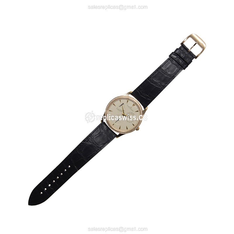Jaeger-Lecoultre Q1372501 Replica - Ultra Thin - Automatic - 18kt Rose Gold Case - Beige Dial - Black Alligator Strap - View 2