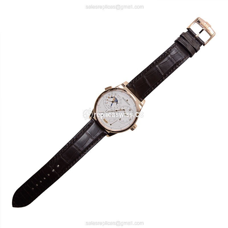 Jaeger-Lecoultre Q6042521 DUOMETRE Manual - 18kt Rose Gold - White Dial - Alligator Brown Strap - View 2