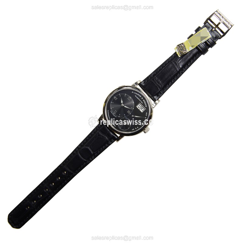 A Lange & Sohne Grand Lange Replica - Manual - 18kt Gold - Black Dial - Alligator Black Buckle - View 2