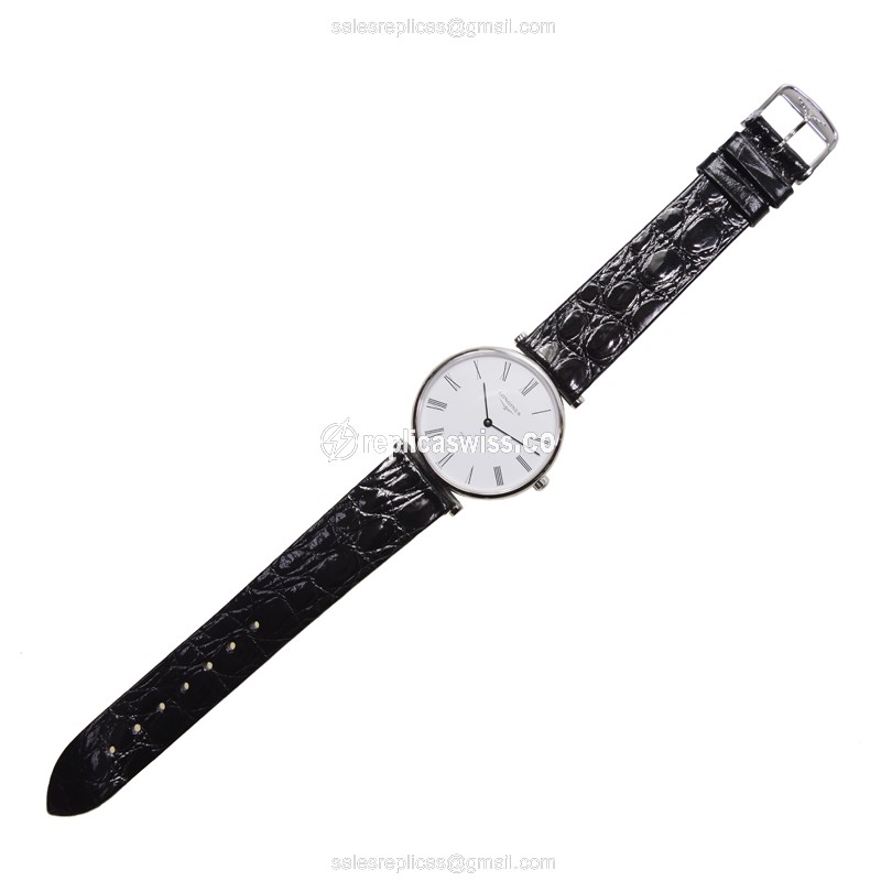 Longines LA GRANDE Replica - Automatic - Stainless Steel - White Dial, Black Leather Strap - View 2