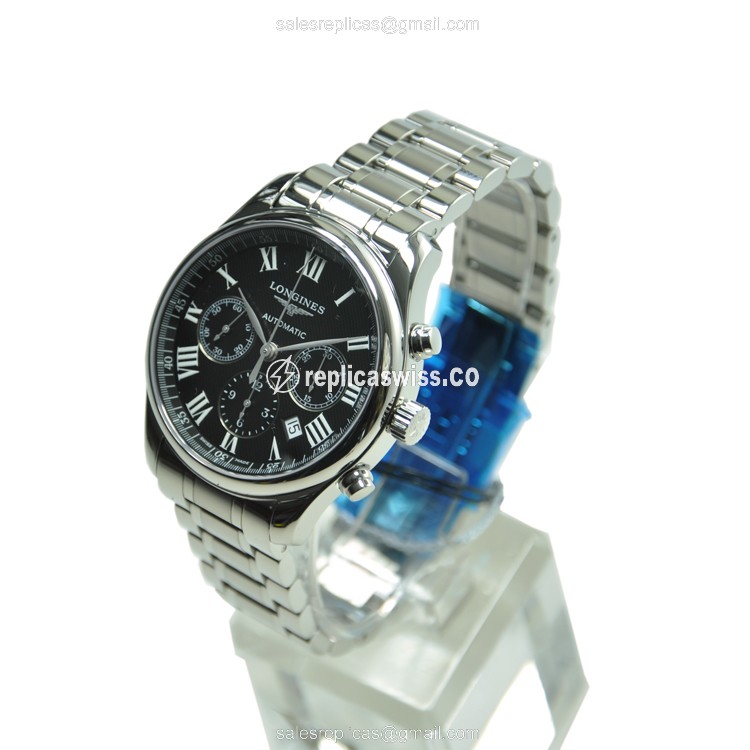 Longines Master Automatic Replica | Black Dial | Silver Clasp, Steel Strap - View 2