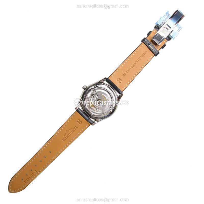 Longines L2.755.4.51.7 Replica - Automatic - Steel Case - Black Dial, Alligator Strap - View 3