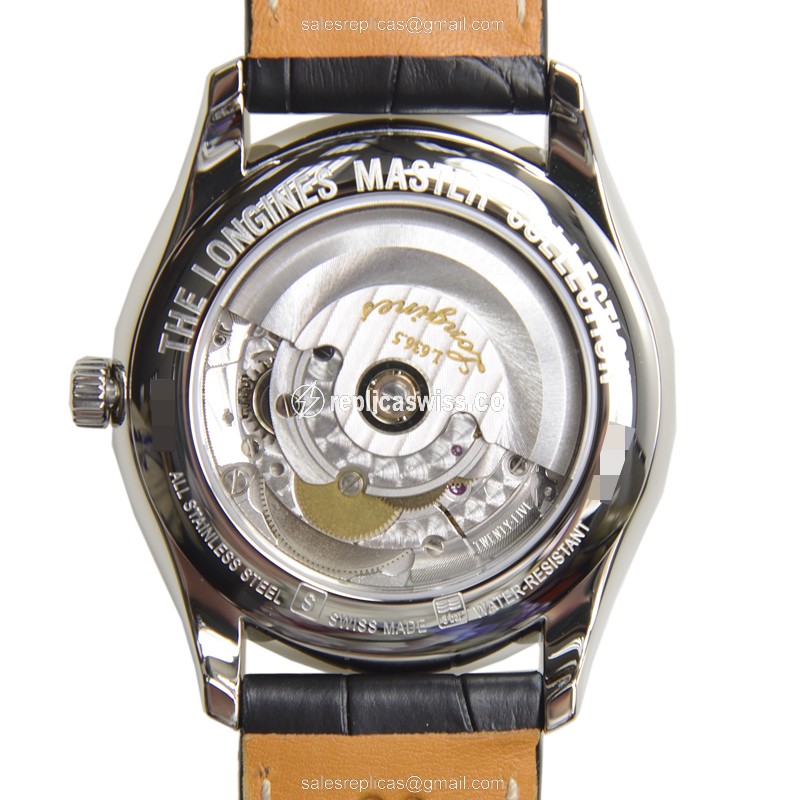 Longines L2.755.4.51.7 Replica - Automatic - Steel Case - Black Dial, Alligator Strap - View 4