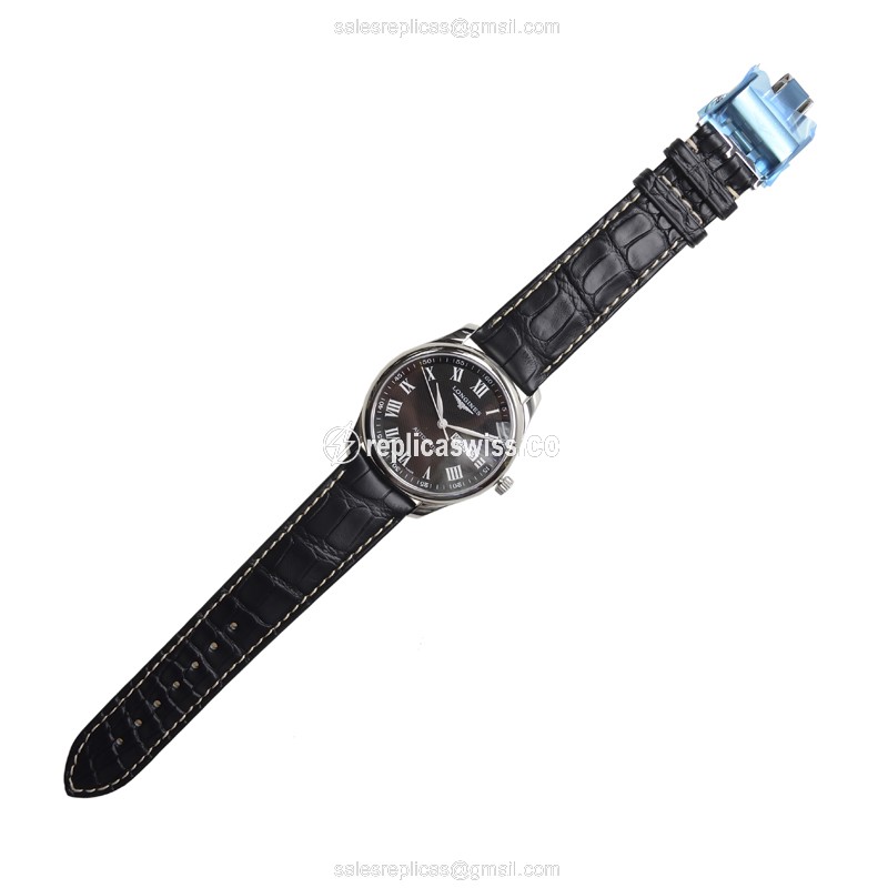 Longines L2.755.4.51.7 Replica - Automatic - Steel Case - Black Dial, Alligator Strap - View 2