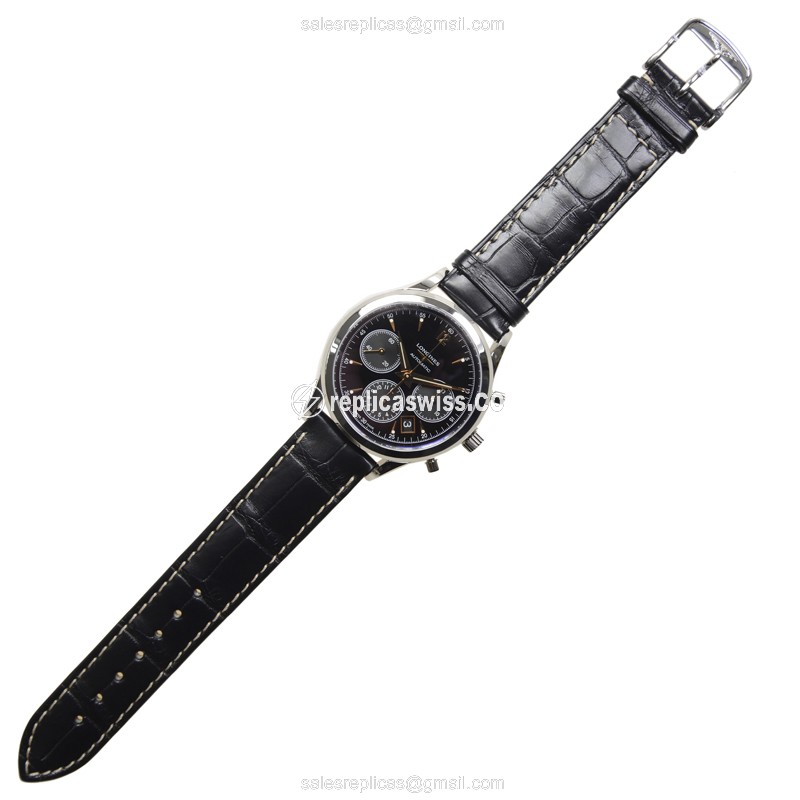 Rolex Heritage Replica - Automatic - Steel Case - Black Dial, Black Alligator Strap - View 2
