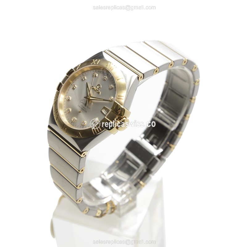 Omega Constellation 123.20.35.20.52.002 Replica - Automatic - 18kt Gold/Steel Case - Silver Dial & Clasp - View 3