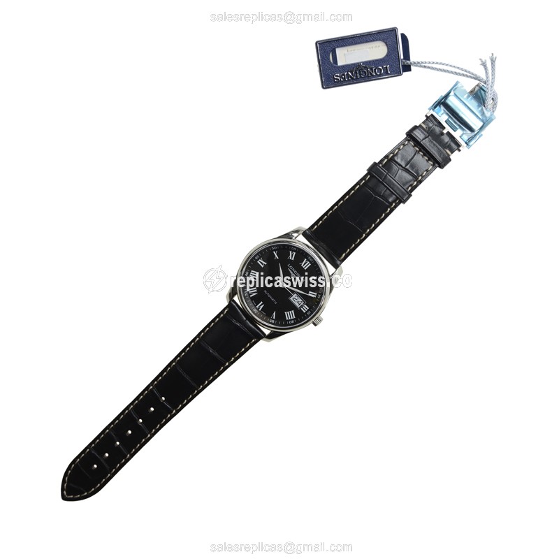 Rolex Master Replica | Automatic - Stainless Steel Case | Black Dial on Black Alligator Strap - View 2