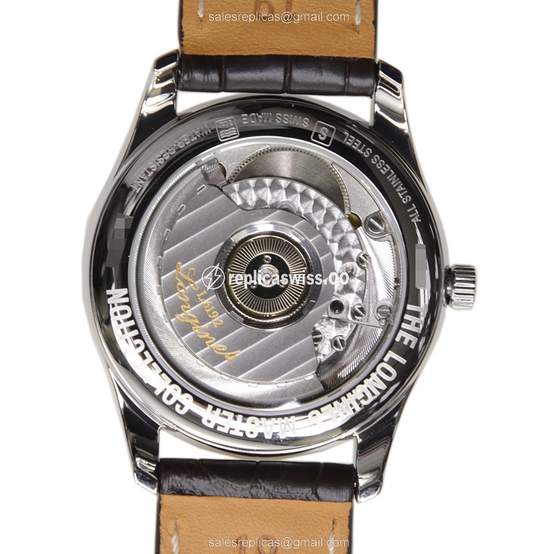 Longines Master Replica - Automatic - Silver Dial - Steel Case - Brown Alligator Strap - View 3