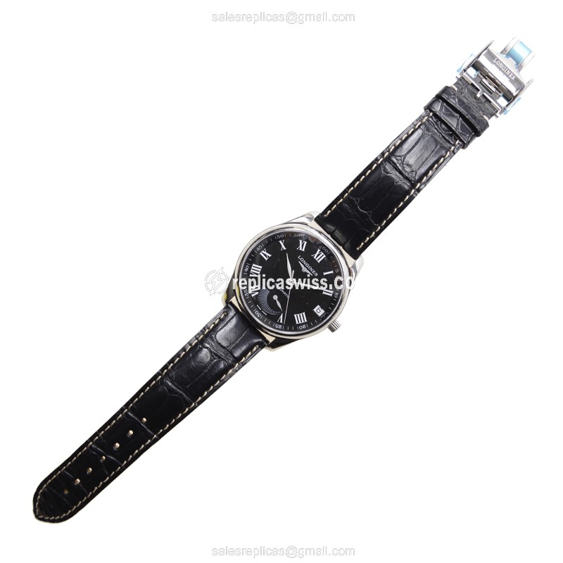 Longines L2.666.4.51.7 Replica - Automatic - Steel Case - Black Dial, Leather Strap - View 2