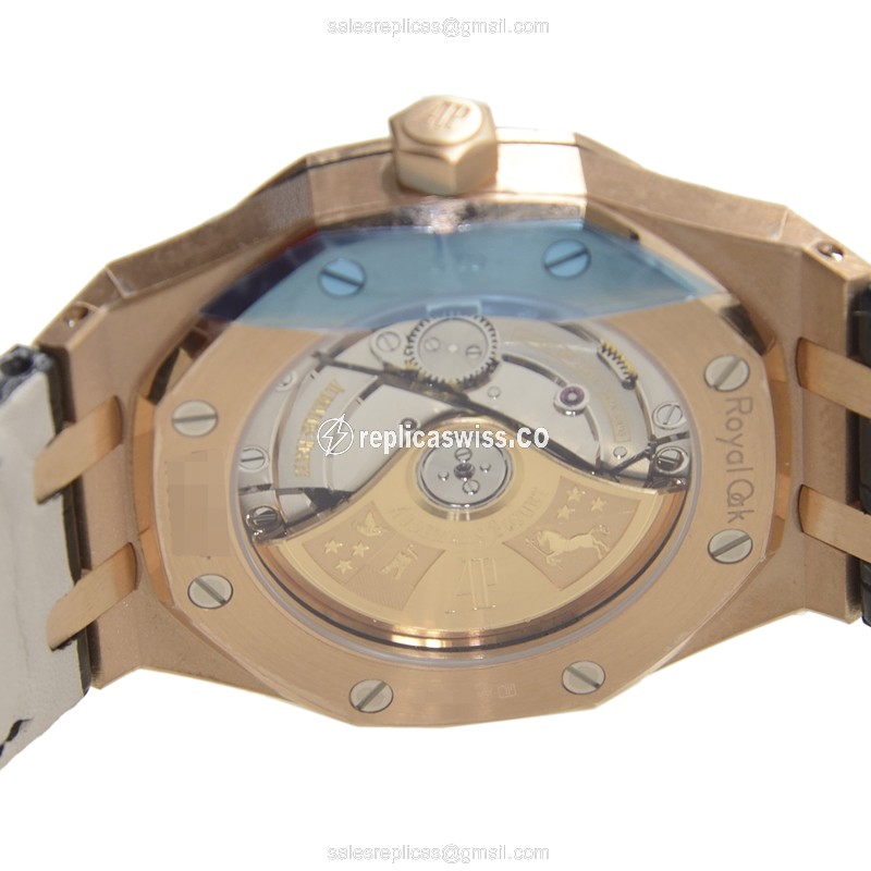 Rolex ROYAL OAK Replica - 18kt Rose Gold - Automatic - Black Dial - Alligator Black - View 4