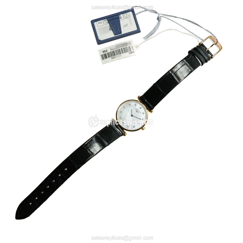Rolex L4.209.1.87.2 Replica - Quartz - PVD Gold - White Dial, Black Alligator Strap - View 2