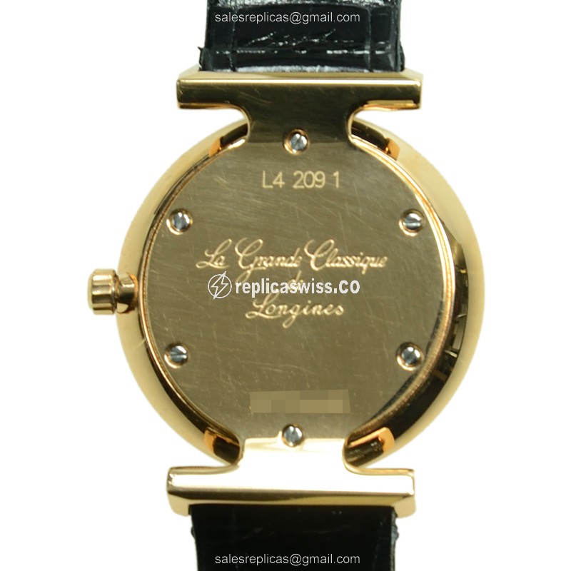 Rolex L4.209.1.87.2 Replica - Quartz - PVD Gold - White Dial, Black Alligator Strap - View 3