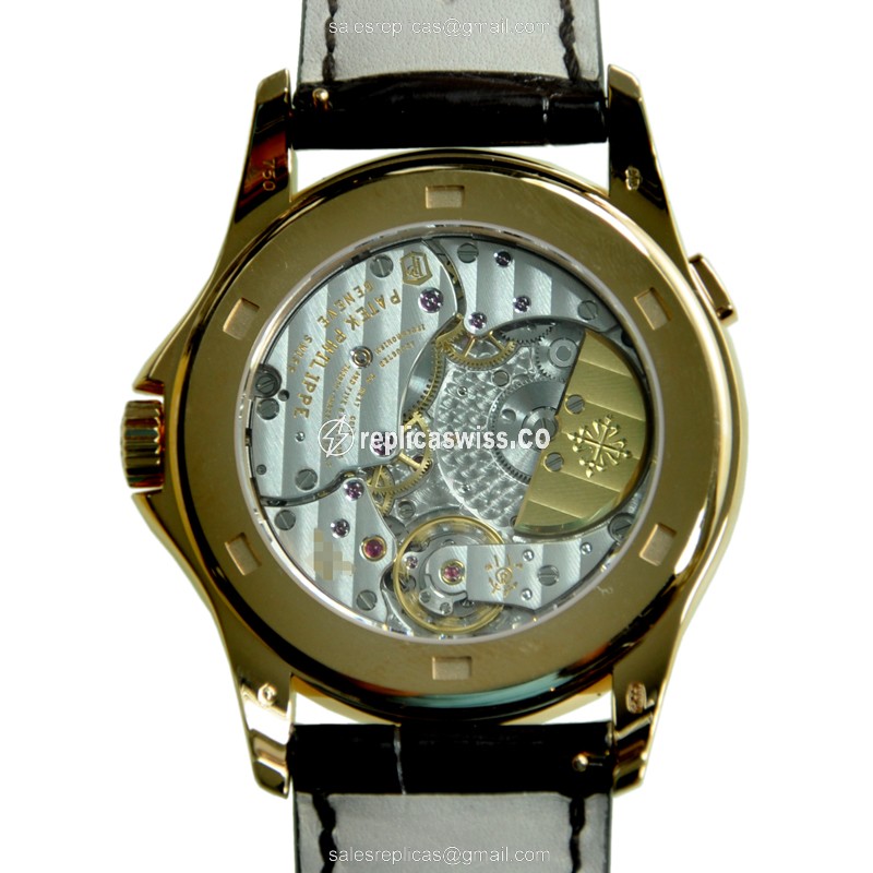 Patek Philippe 5130R-001 Replica - Automatic 18kt Rose Gold - Gold Dial - Black Alligator Strap - View 2