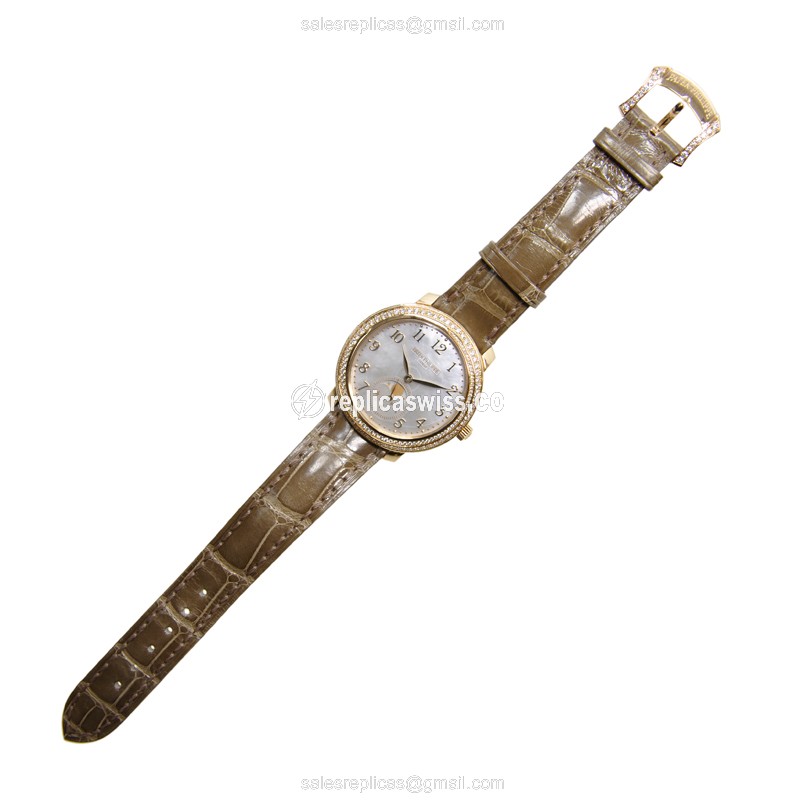 Patek Philippe 4968R-001 Complications - Manual Wind - 18kt Rose Gold - Diamond Dial - White - Brown Alligator Buckle - View 2