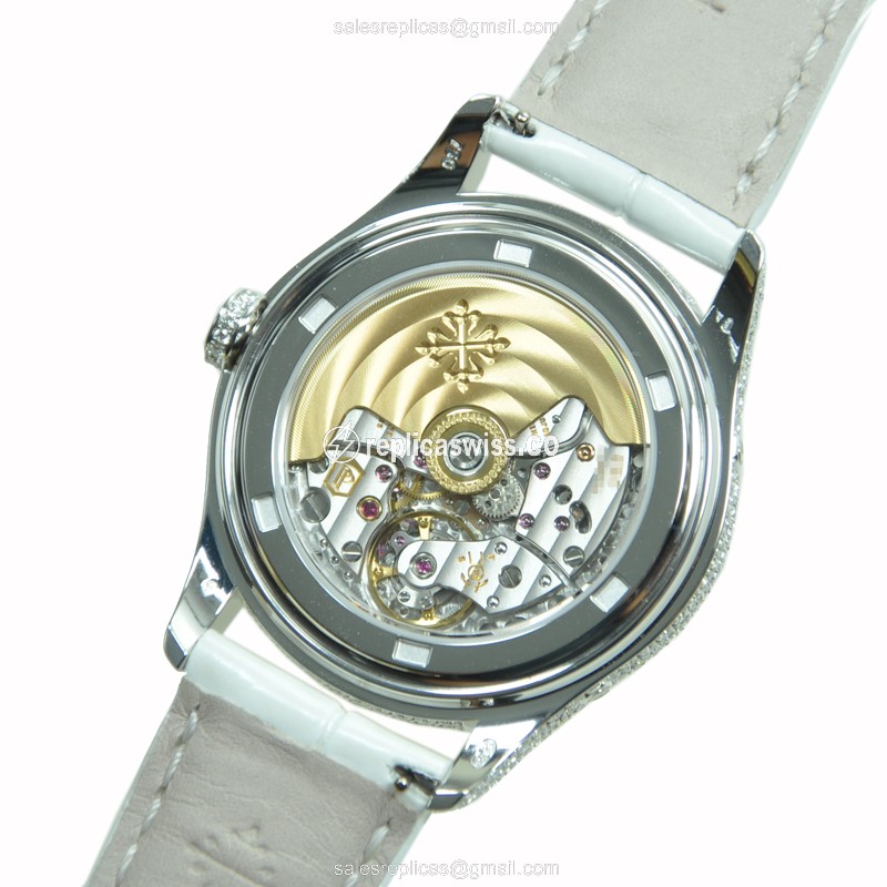 Patek Philippe 4937G-001 Complications - Auto - 18kt White Gold - Diamond Dial - White Alligator Buckle - View 3