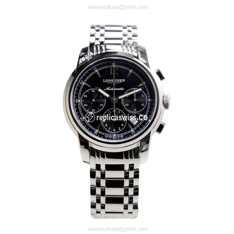 Longines Saint Imier Replica - Automatic - Steel Case - Black Dial | Silver Clasp - View 2