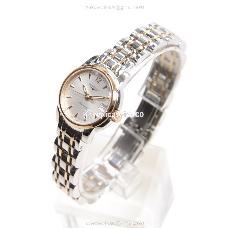 Longines SAINT IMIER Automatic 18kt - Rose Gold/Steel Case | Silver Dial | Clasp - Silver Strap - View 3
