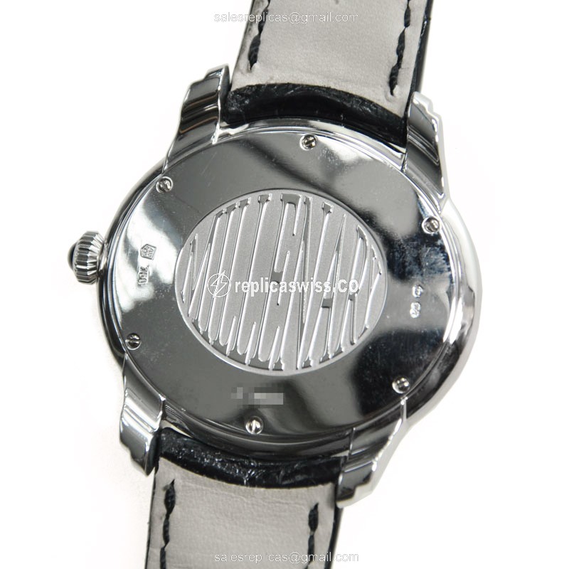 Audemars Piguet Replica Milennial - 18kt White Gold - Diamond Case - Black Dial - Alligator Black Strap - View 3