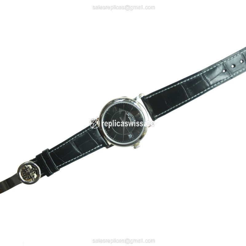 Patek Philippe 5153G-001 Replica - Manual Wind - 18kt Gold - Black Dial - Alligator Black Clasp - View 2