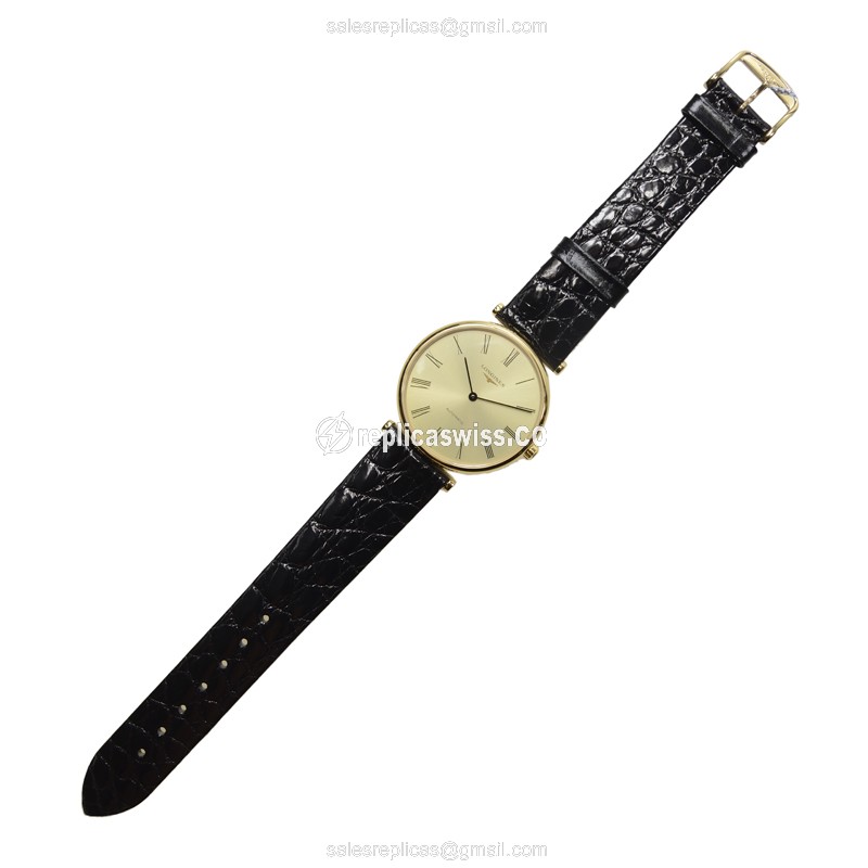Longines LA GRANDE Replica - Automatic - Steel Case, Gold Dial - Leather Strap - View 2