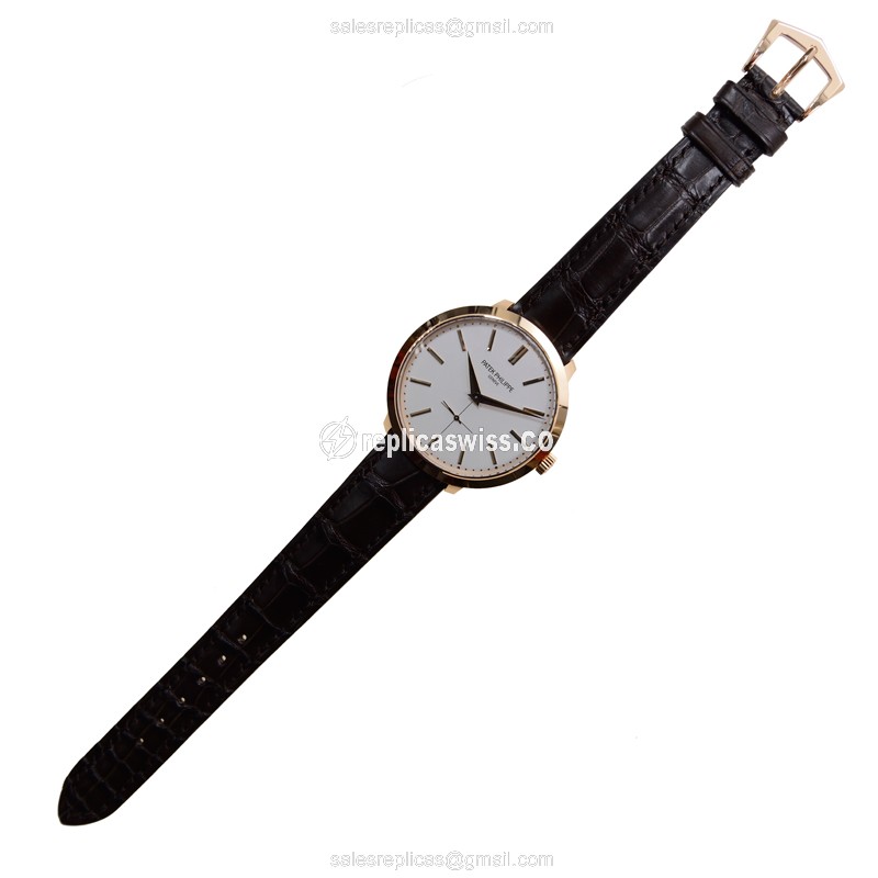 Patek Philippe 5123R-001 Replica - Manual Wind - 18kt Rose Gold Case - White Dial - Brown Alligator Strap - View 2