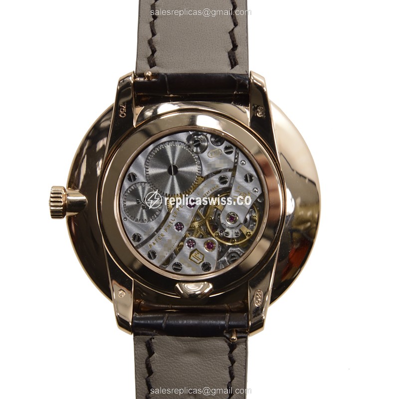 Patek Philippe 5123R-001 Replica - Manual Wind - 18kt Rose Gold Case - White Dial - Brown Alligator Strap - View 3