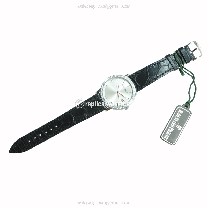 Audemars Piguet 15171BC.ZZ.A002CR.01 Classic - Auto - 18kt White Gold - Diamond - Silver Dial - Black Alligator Strap - View 2