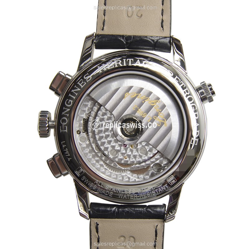 Longines Heritage Replica - Automatic - Stainless Steel - White Dial - Black Alligator Strap - View 3