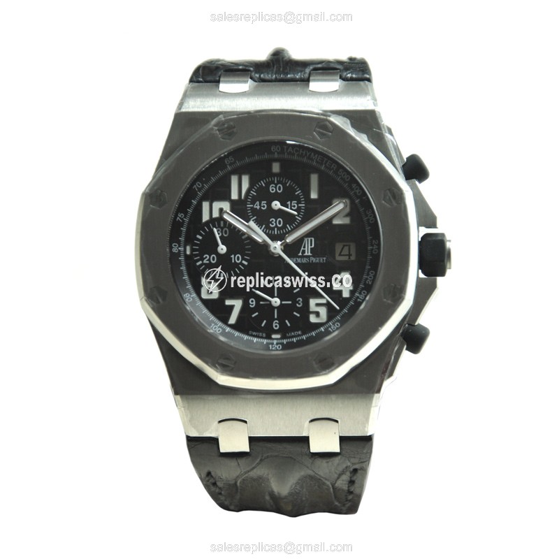 Audemars Piguet Royal Oak Offshore Replica - Automatic - Black Steel Case - Black Alligator Strap - View 2