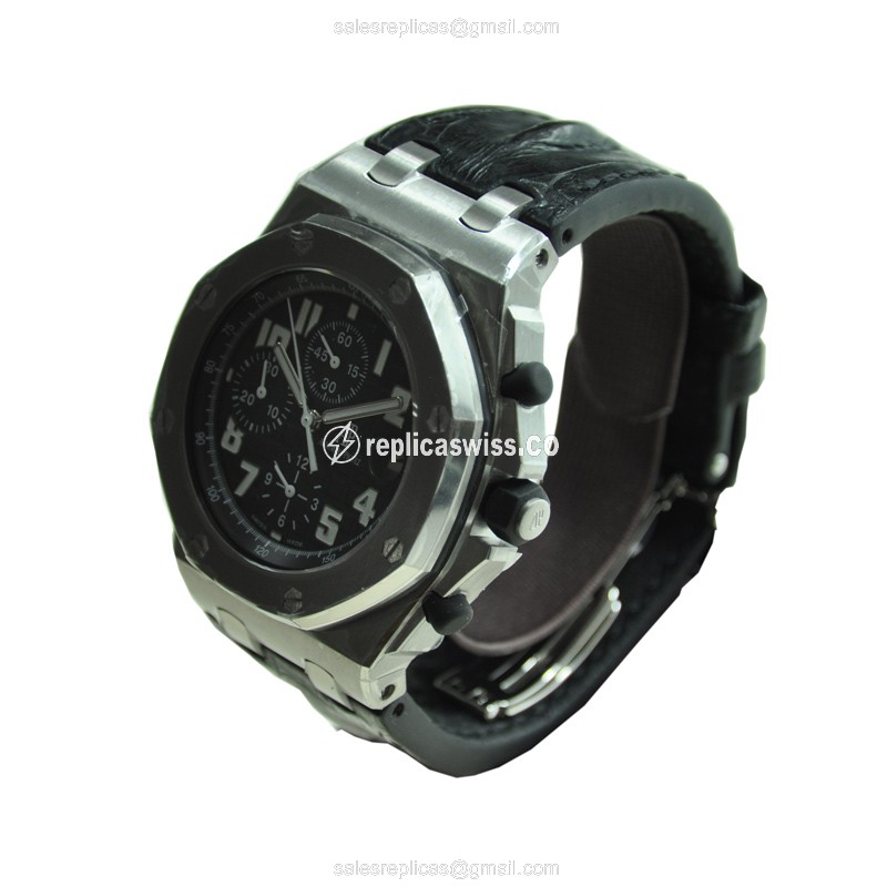 Audemars Piguet Royal Oak Offshore Replica - Automatic - Black Steel Case - Black Alligator Strap - View 3