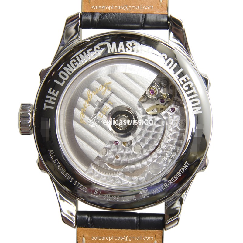 Longines L2.738.4.51.7 Replica - Automatic - Steel Case - Black Dial, Alligator Strap - View 4