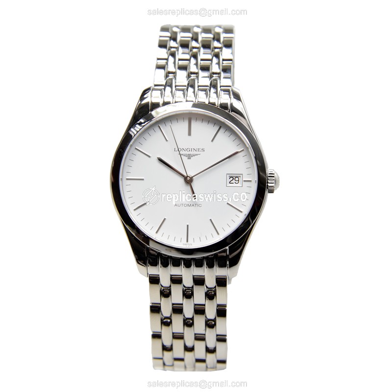 Longines Elegant Series Automatic - White Dial on Steel - View 2