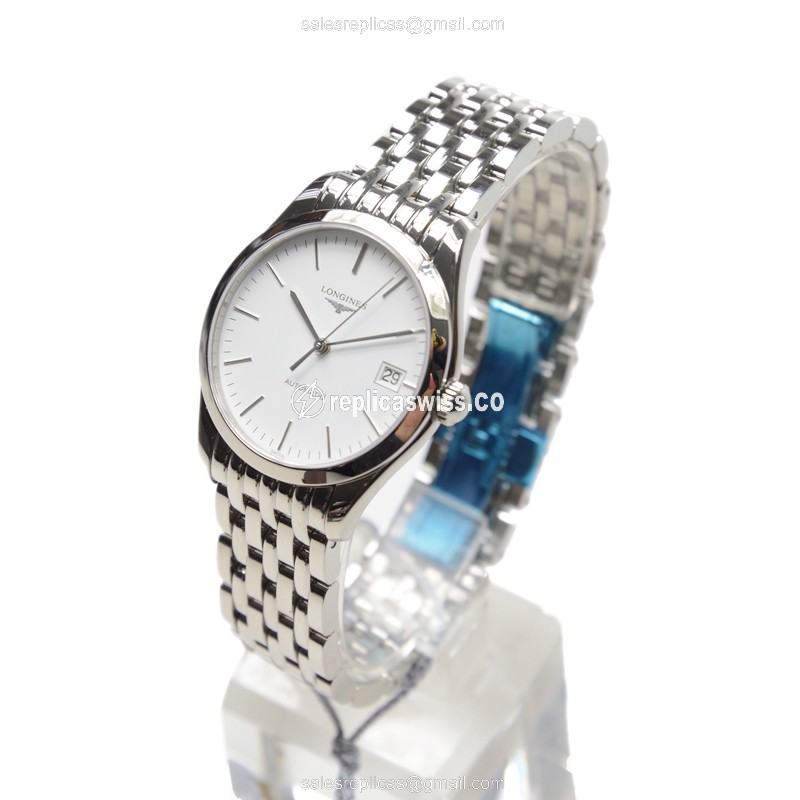 Longines Elegant Series Automatic - White Dial on Steel - View 3