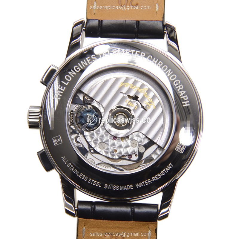 Longines Heritage Replica - Automatic - White Dial - Steel Case - Black Alligator Strap - View 3