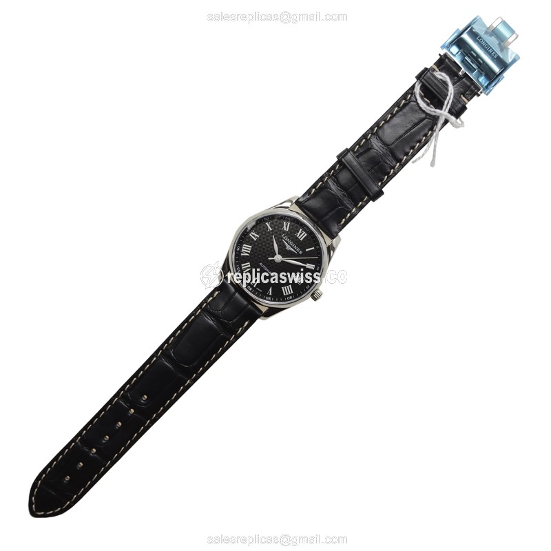 Longines L2.518.4.51.7 Replica - Automatic - Steel Case - Black Dial on Cowhide Strap - View 2