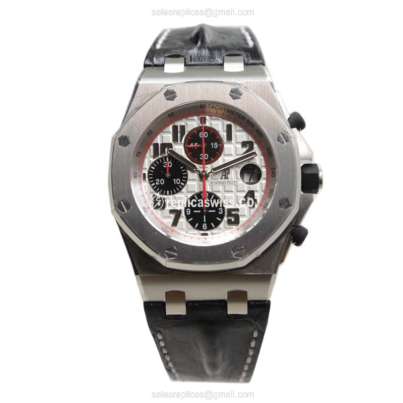 Audemars Piguet Royal Oak Offshore Replica - Automatic - Steel Case - White Dial - Black Alligator Strap - View 2