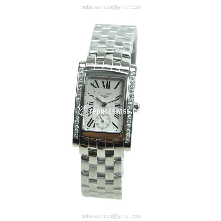 Longines L5.502.0.71.6 Replica - Quartz - Stainless Steel Case - White Dial, Diamond Bezel - View 2