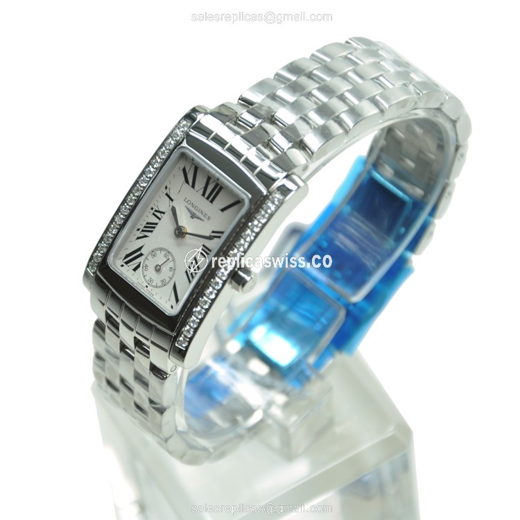 Longines L5.502.0.71.6 Replica - Quartz - Stainless Steel Case - White Dial, Diamond Bezel - View 3