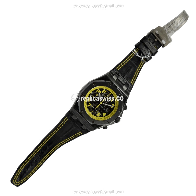 Audemars Piguet Royal Oak Offshore Replica - Automatic Carbon Case - Black Dial - Alligator Black Strap - View 2