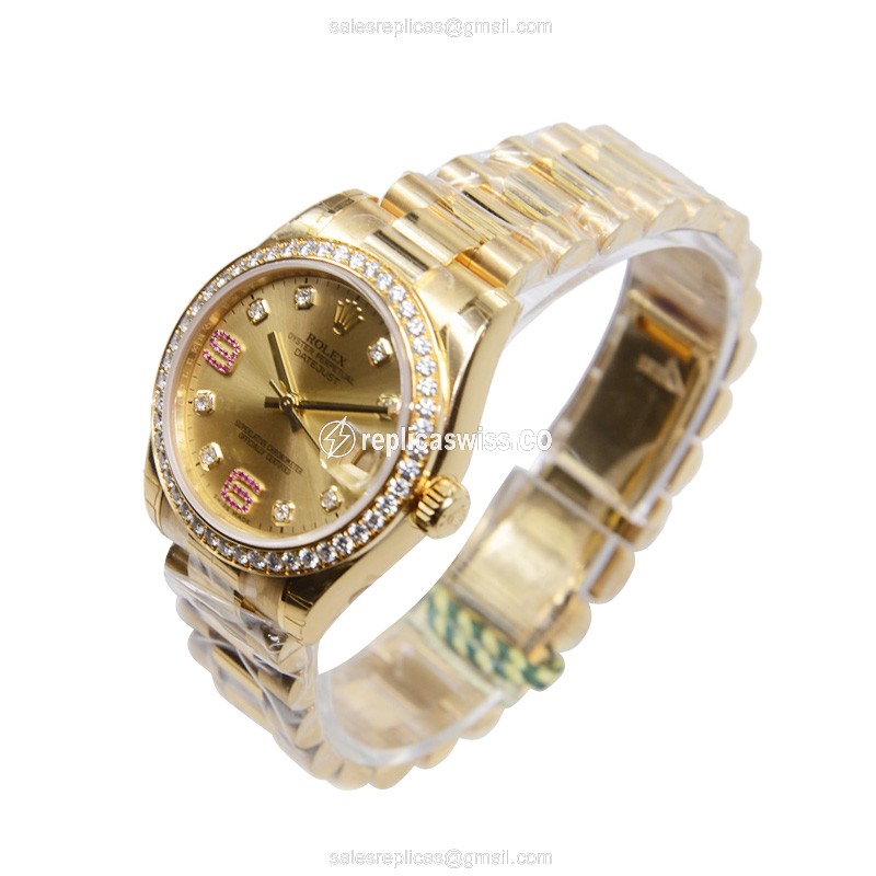 Rolex Lady Datejust Replica - Automatic - Gold Dial - Gold Clasp - 18mm - View 3