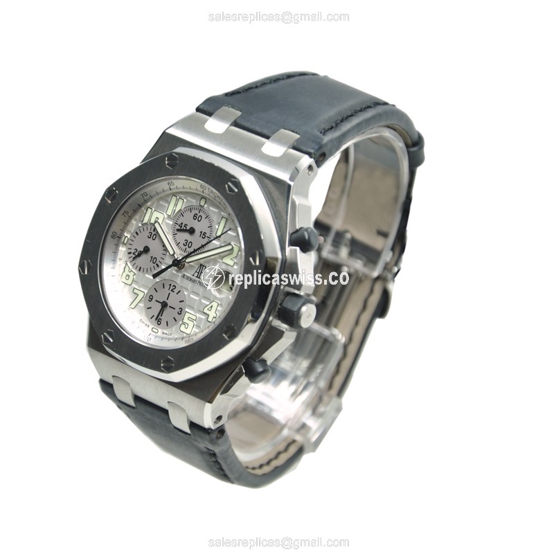Automatic Replica Audemars Piguet Royal Oak - Stainless Steel - White Dial - Black Cowhide Strap - View 3