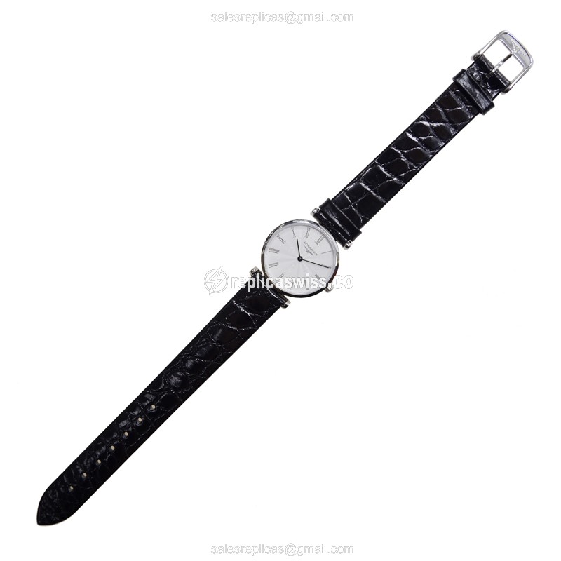 Longines LA GRANDE Replica - Quartz - Steel Case, White Dial - Black Alligator Strap - View 2