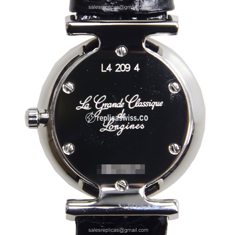 Longines LA GRANDE Replica - Quartz - Steel Case, White Dial - Black Alligator Strap - View 3