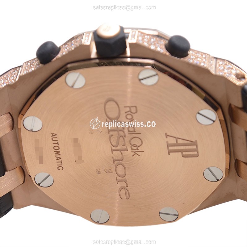 Audemars Piguet ROYAL OAK Replica - Automatic - 18kt Rose Gold - Diamond Dial - Black Alligator Strap - View 4