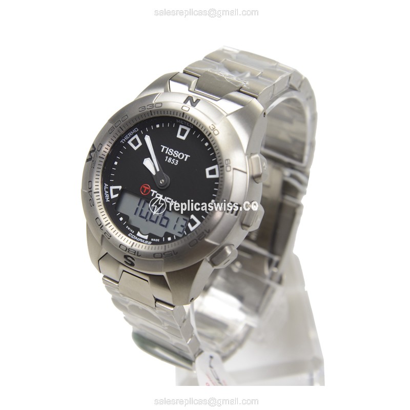 Tissot TOUCH Quartz - Titanium Case - Black Dial - Silver Strap - Titanium Clasp - View 3