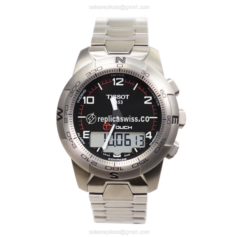 Tissot T047.420.44.057.00 Replica - Quartz - Titanium Case - Black Dial - Silver Titanium Strap - View 2