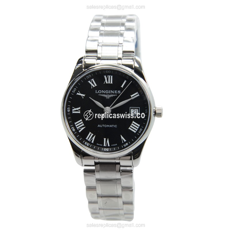 Longines L2.518.4.51.6 Replica - Automatic - Black Dial, Steel Case - Silver Strap - View 2