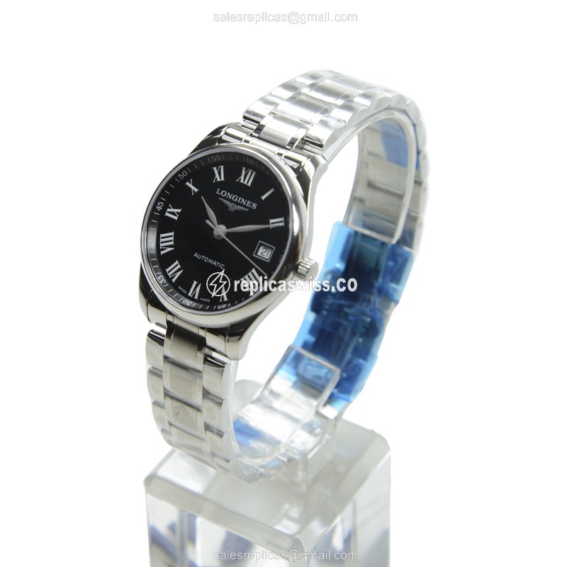 Longines L2.518.4.51.6 Replica - Automatic - Black Dial, Steel Case - Silver Strap - View 3